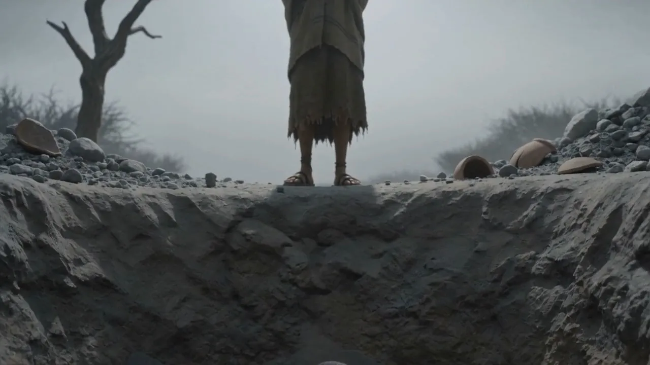 One figure alone in an enormous grey bowl
