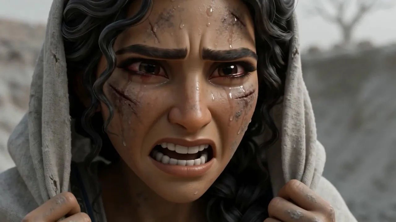 Her face — grief, and fury, and no cruelty in it