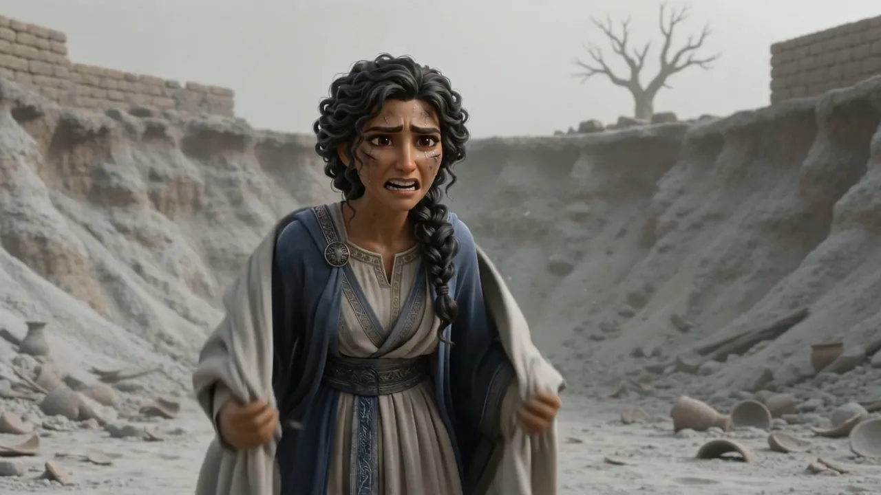His wife comes across the ash, and stops