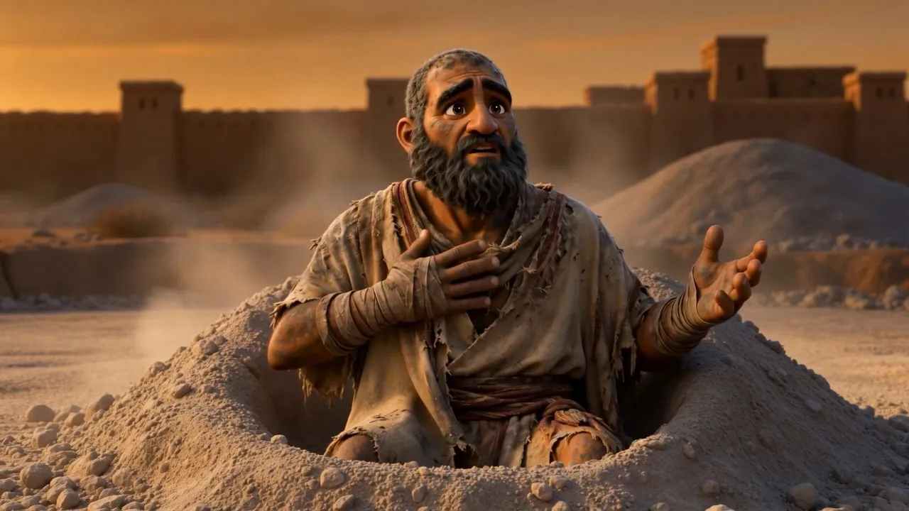 He half-rises, hand on his chest