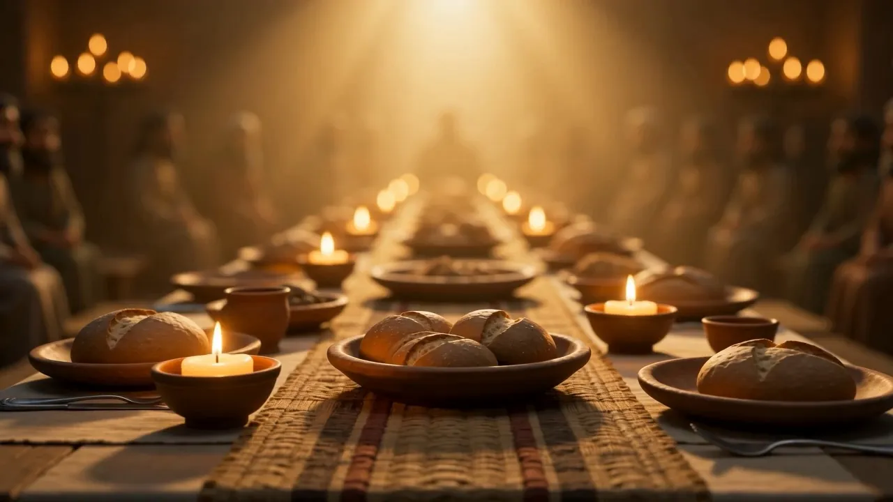 His own table, candlelit, laid for a family