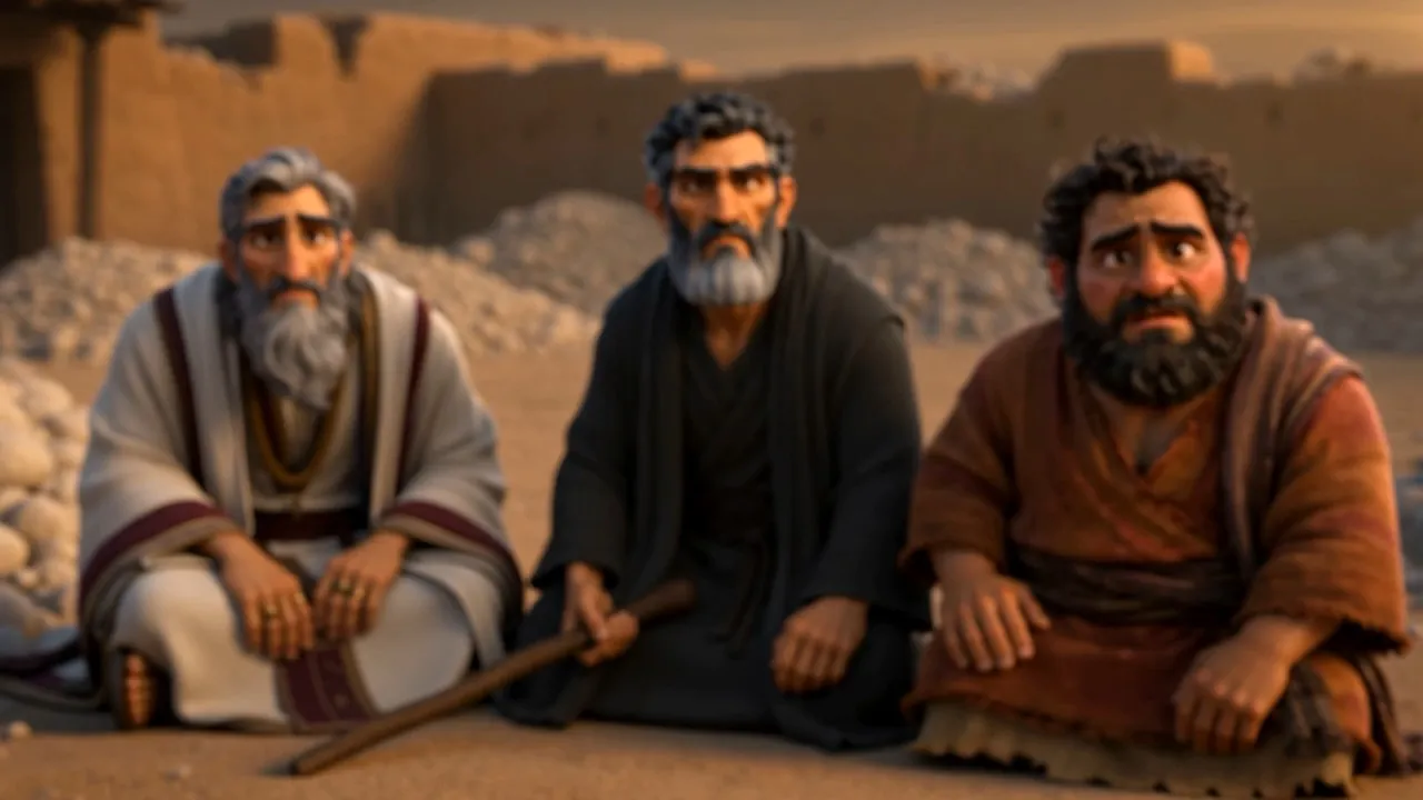 The three of them sitting in a row, saying nothing