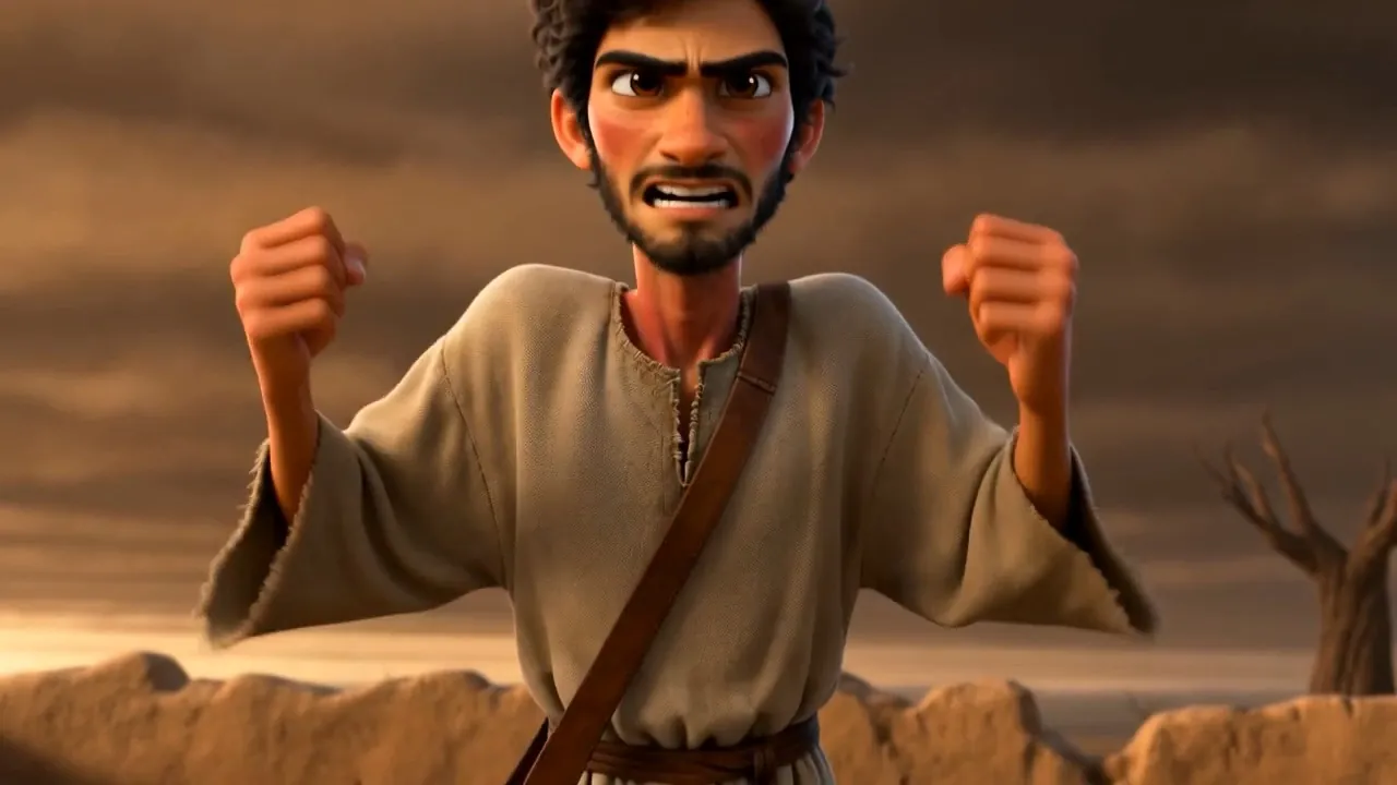 A young man steps out, fists clenched