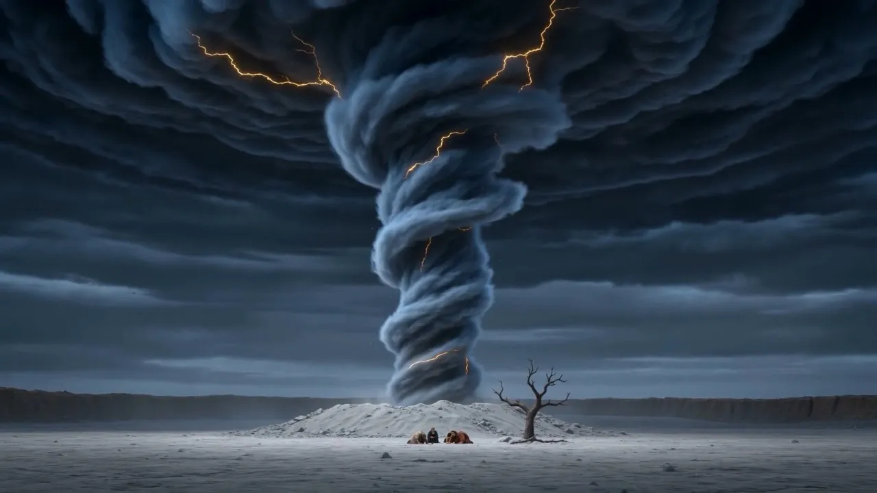 The whirlwind touching the ground