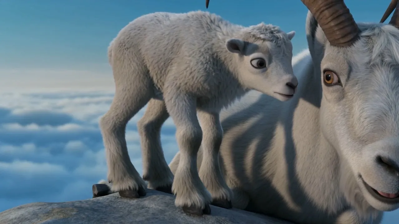 A newborn kid leaning into its mother