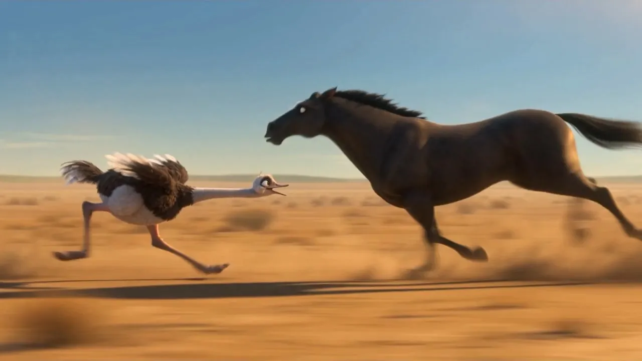 It overtakes a galloping horse