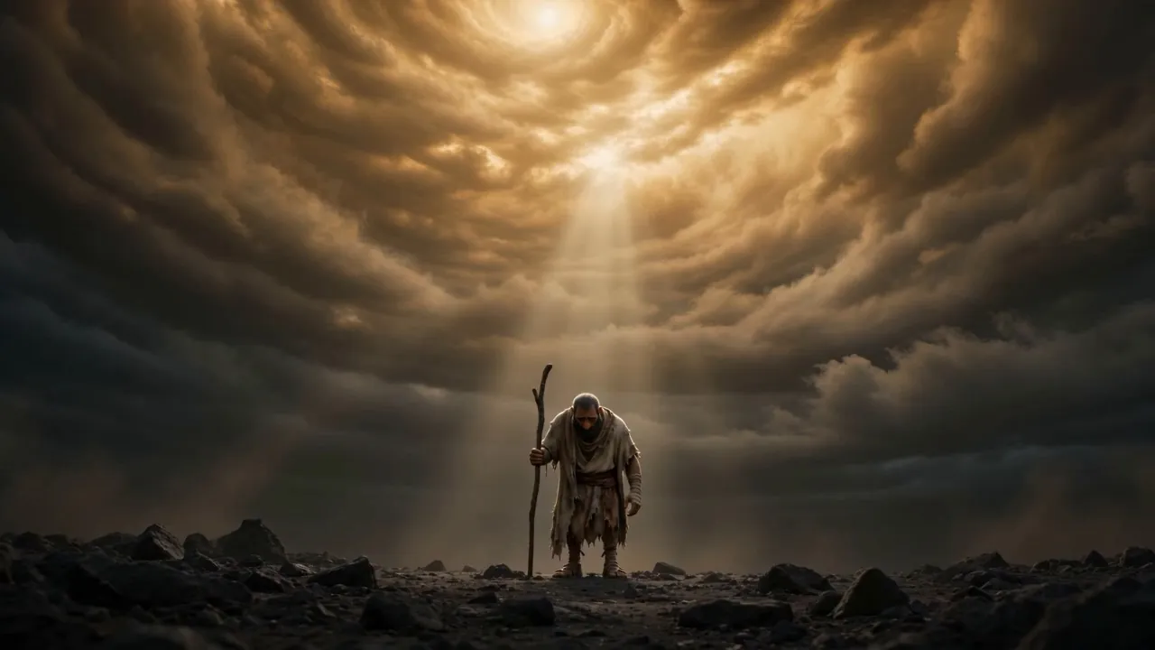 He walks out into the middle of the crater