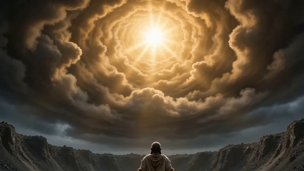 He walks toward the light at the centre of it