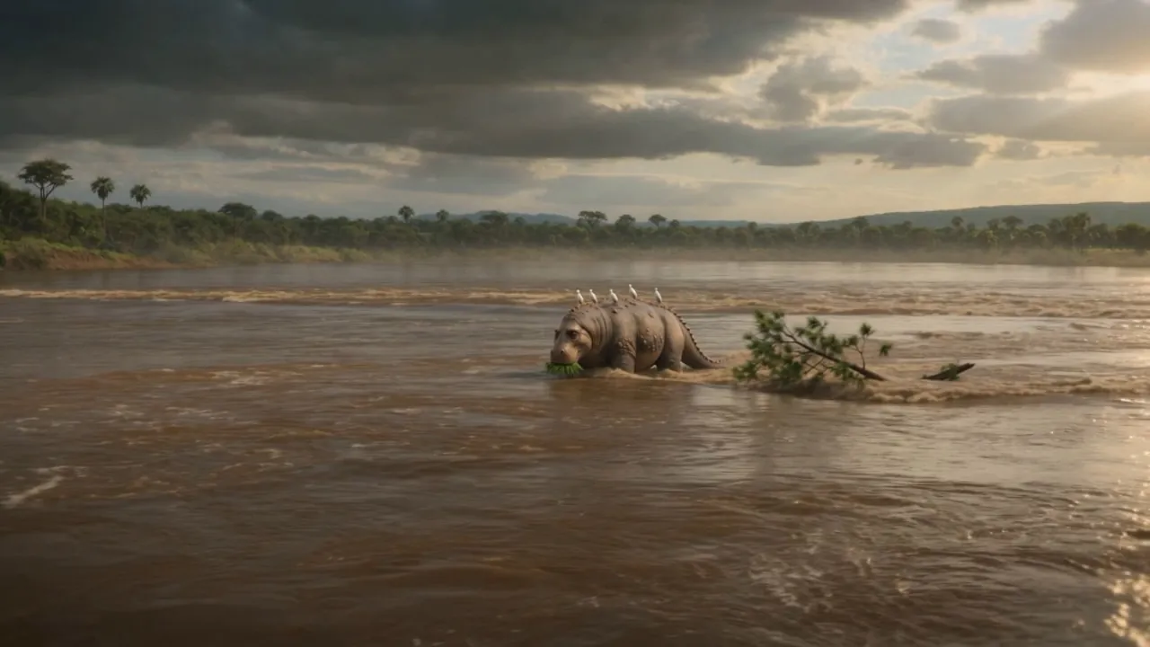 An island of an animal in a moving river