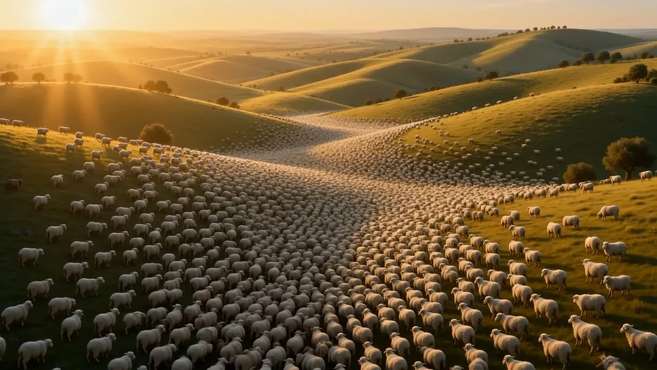 Sheep filling a whole valley to the horizon