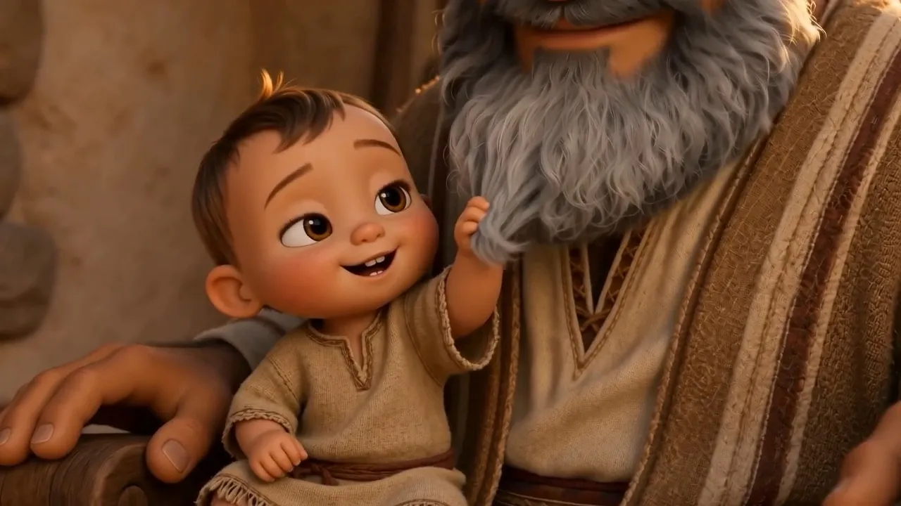 A grandchild on his knee, both of them laughing
