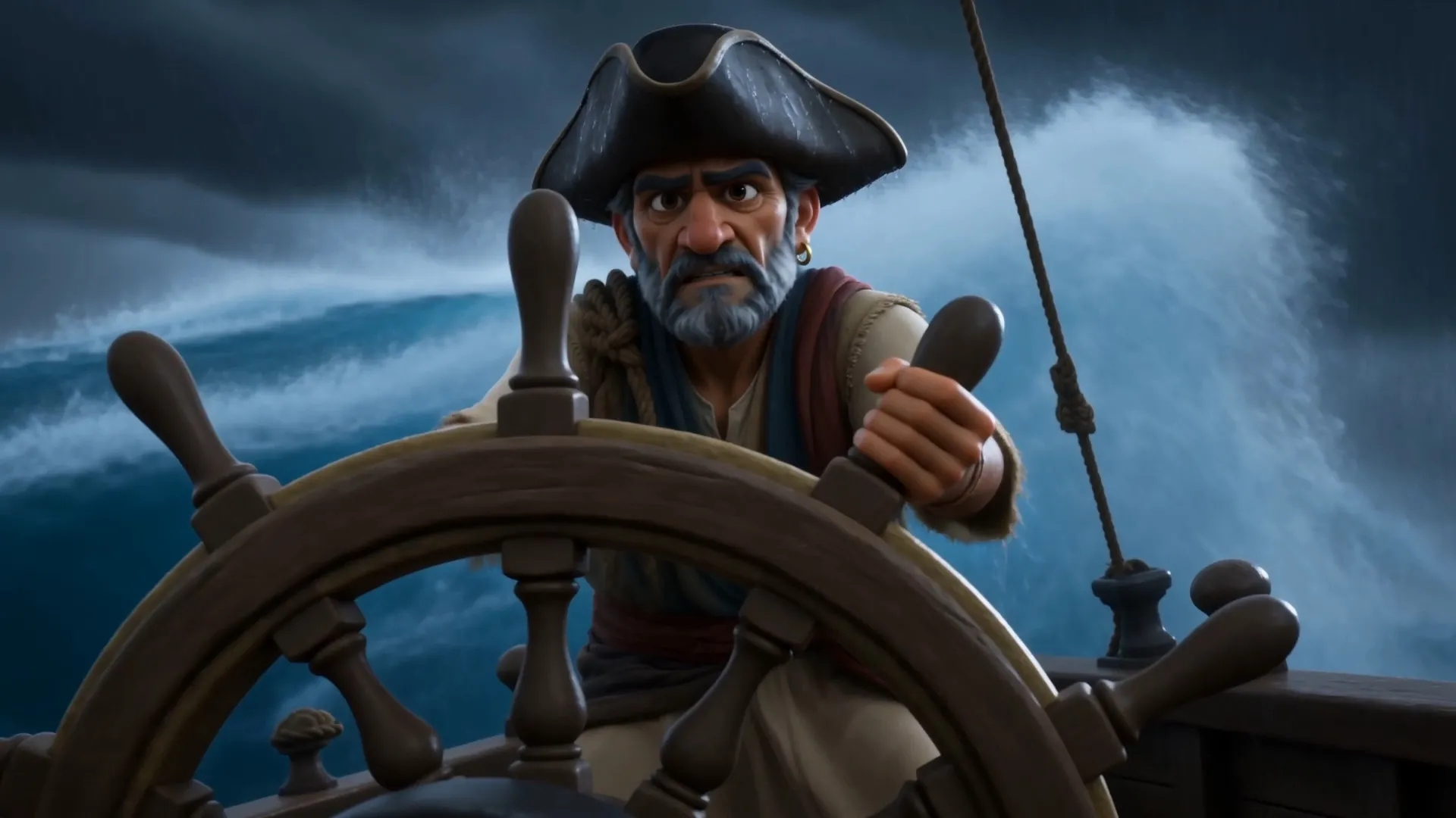 The captain fights the wheel