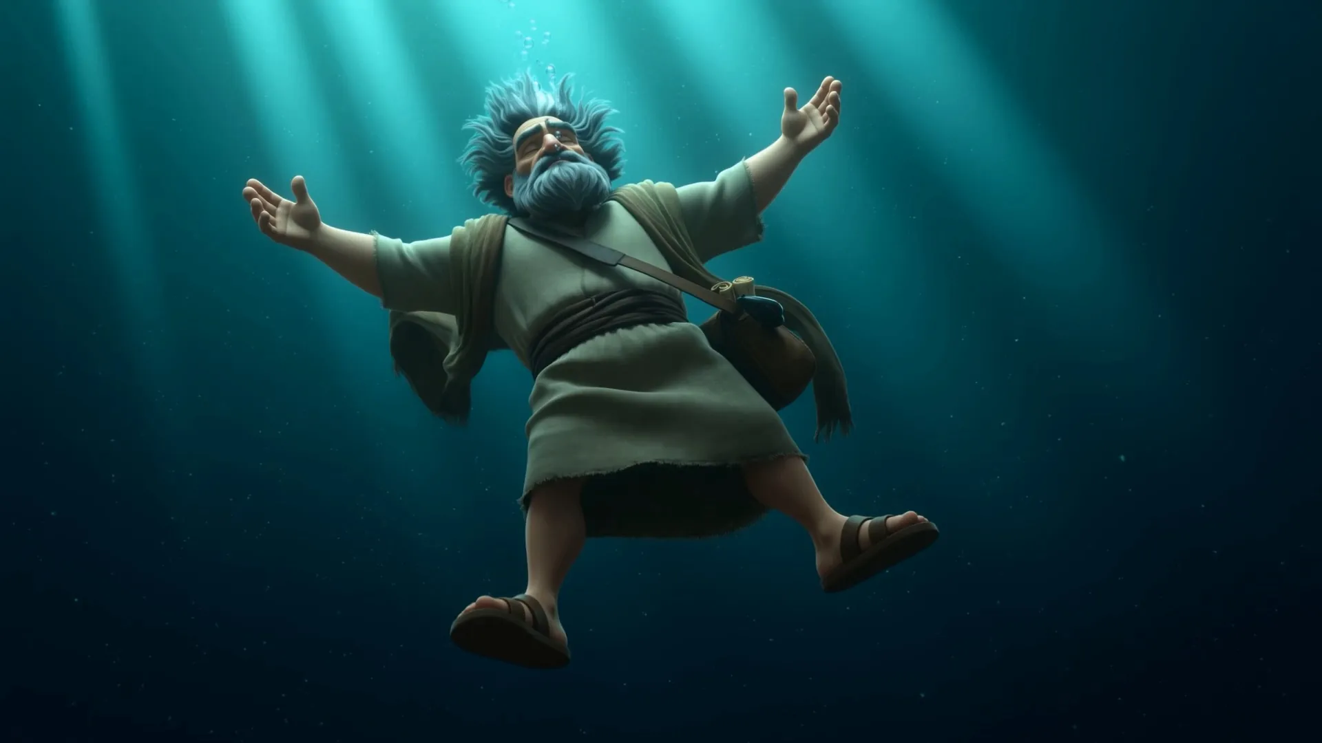 He turns slowly in the water