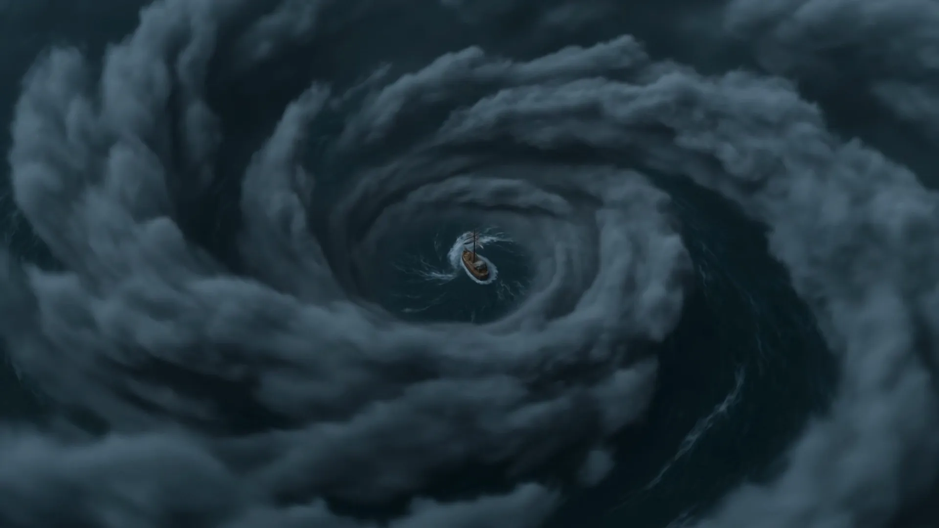 The hurricane closes its arm around the ship