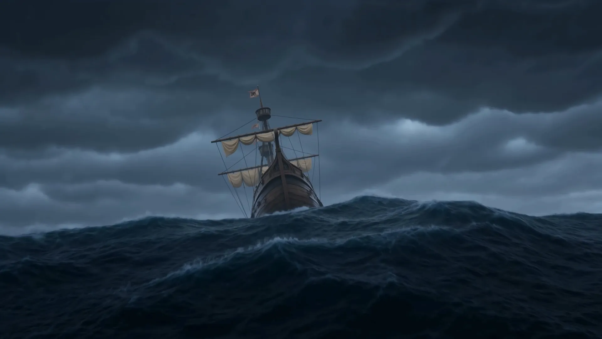 The ship small among the marching seas