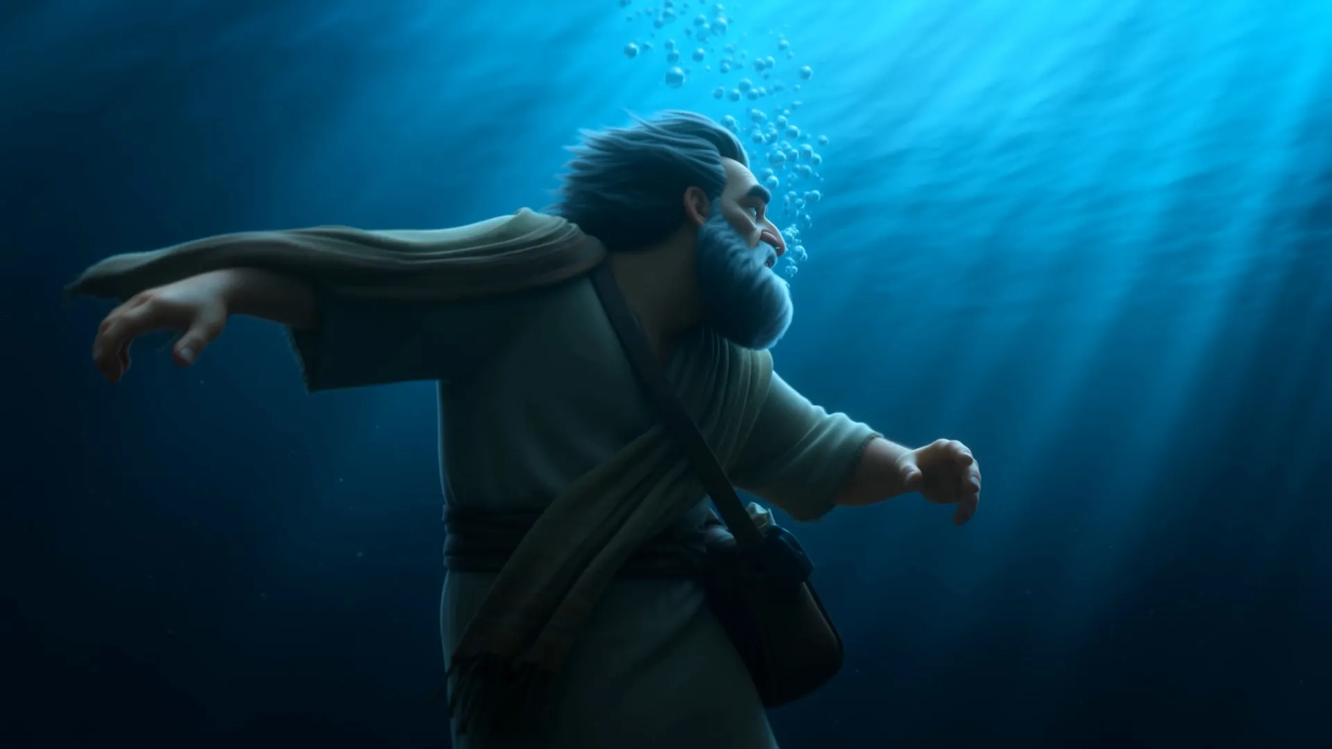 Jonah sinks with his satchel trailing