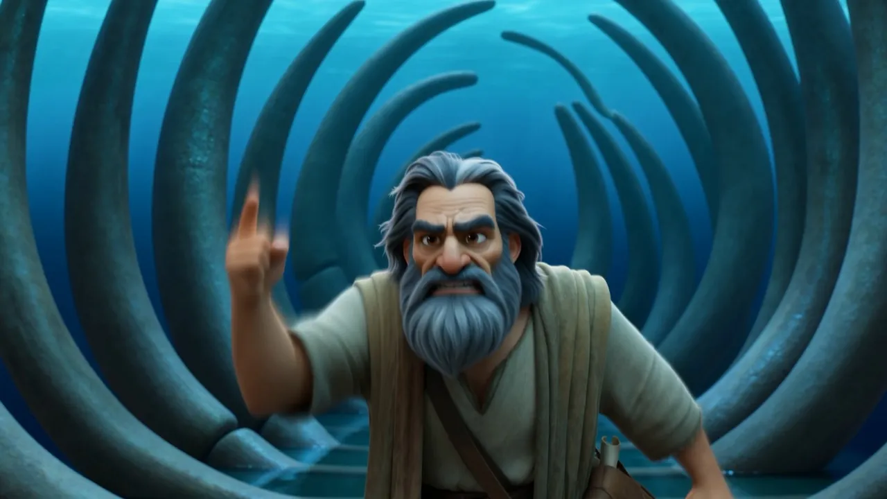 He gets up. He raises a finger