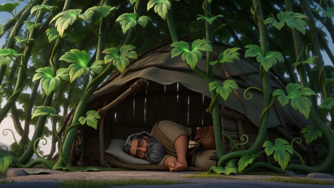 He builds himself a shelter and sleeps under it