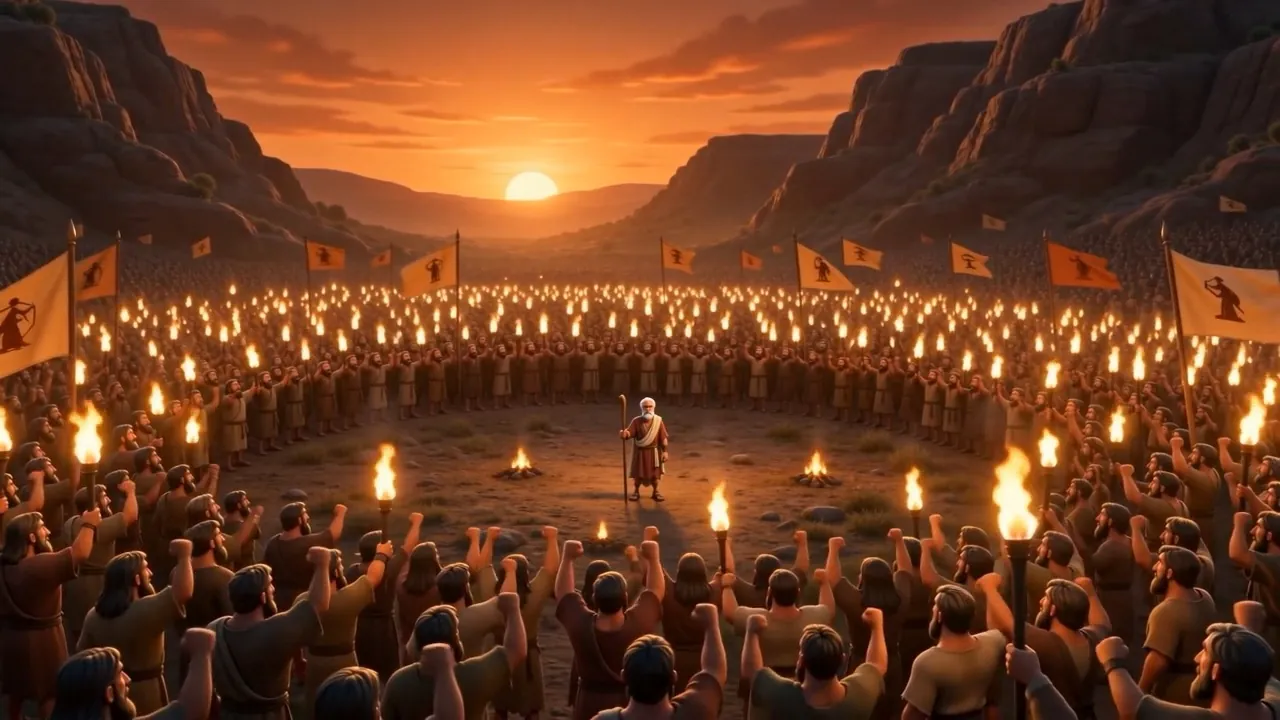 Thousands of raised torches answering him