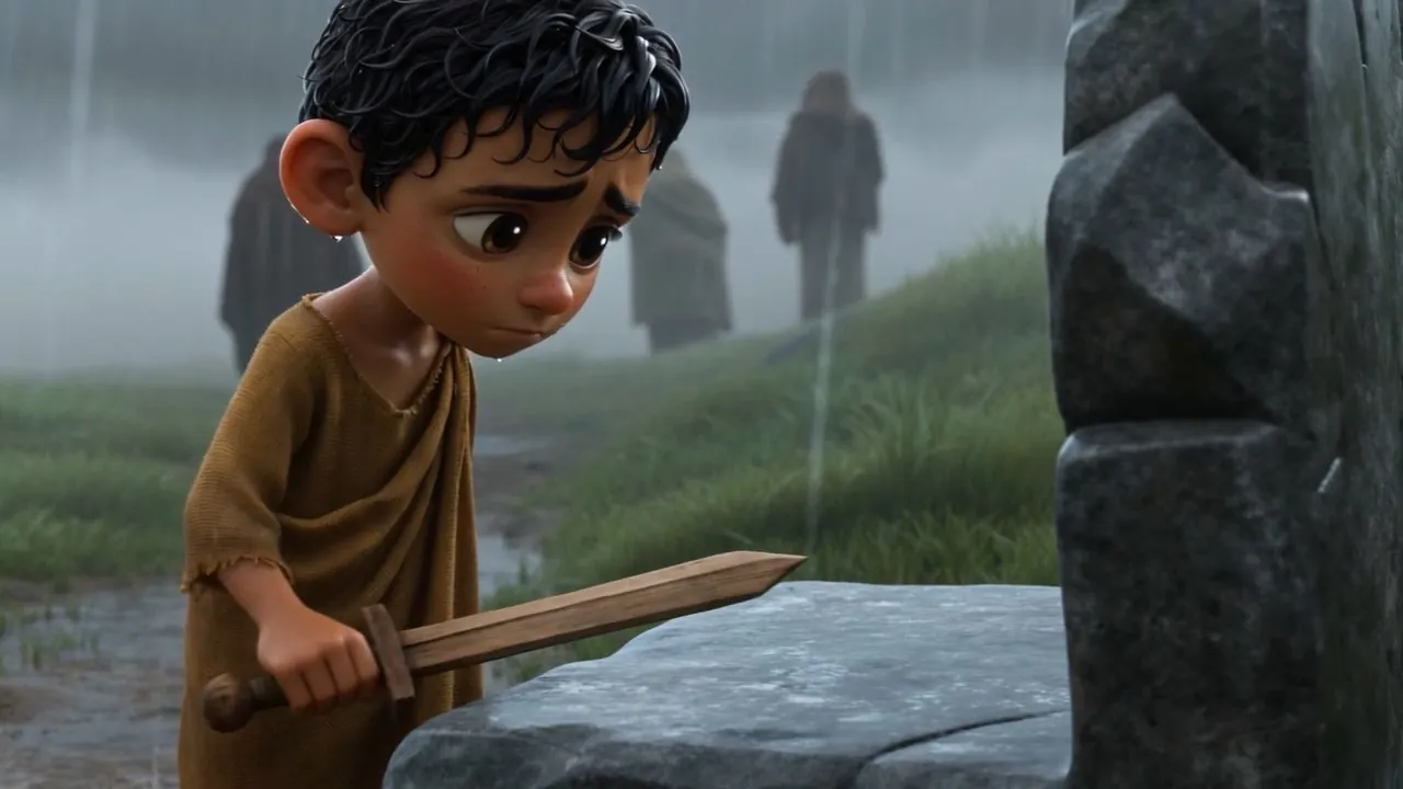 He lays it carefully on the stone