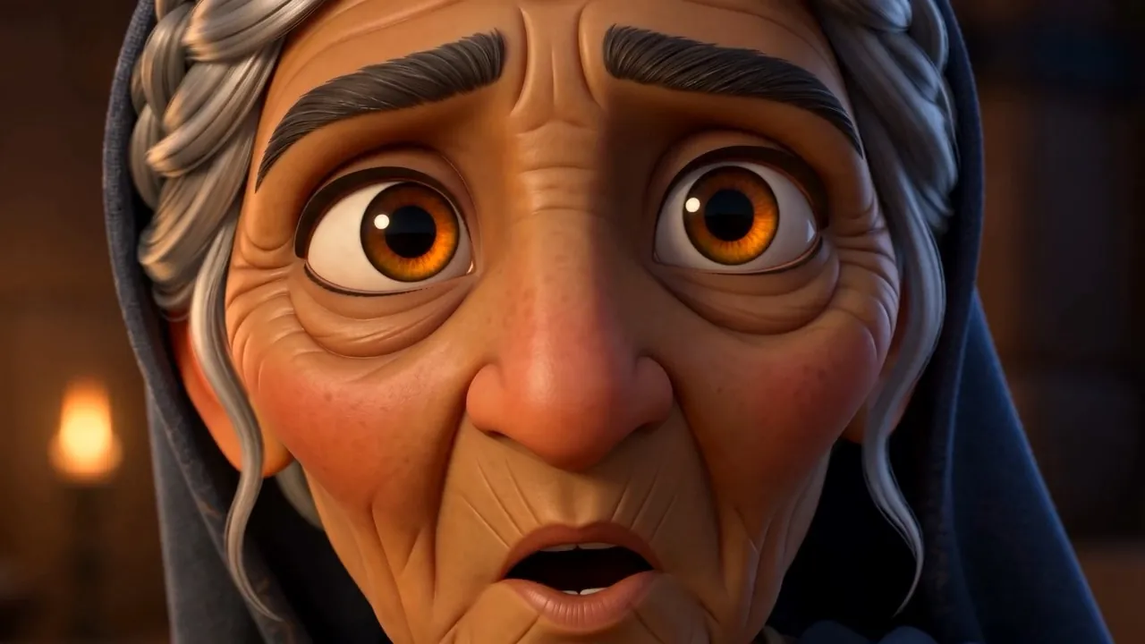 Her face — she remembers something they don't