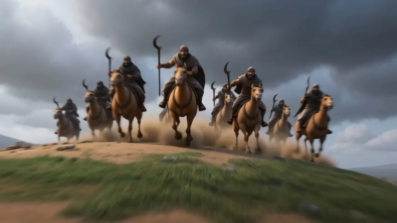 Riders come over the hill