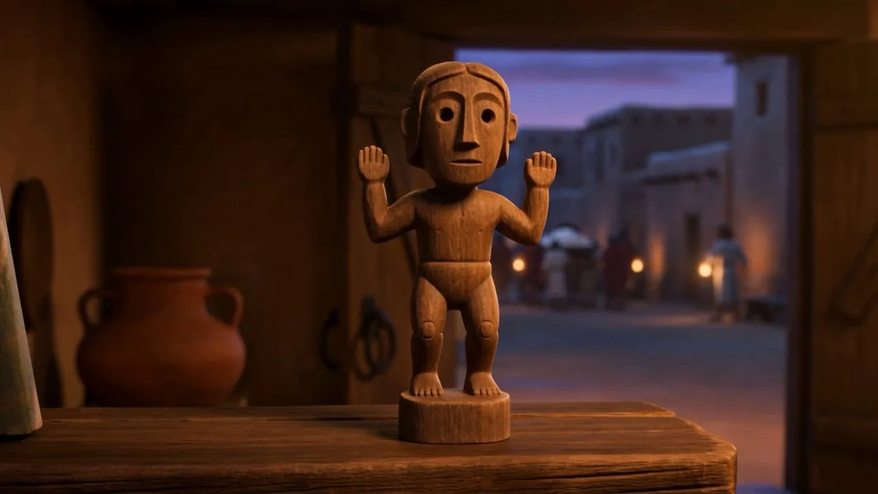 It stands in a doorway looking out at the street