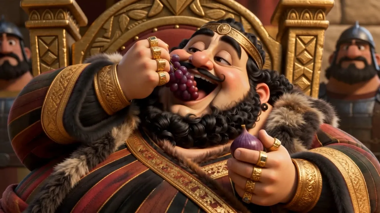 A very large king eating grapes off the bunch