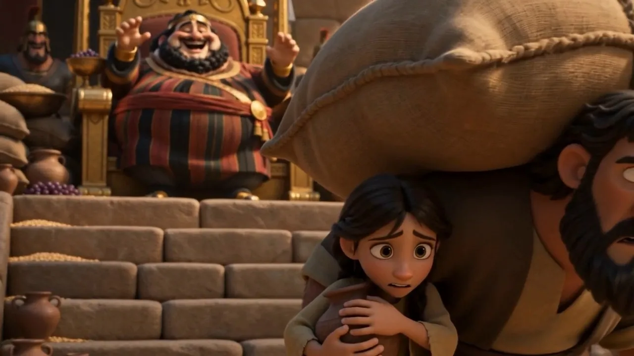 A child's face at the edge of the pile
