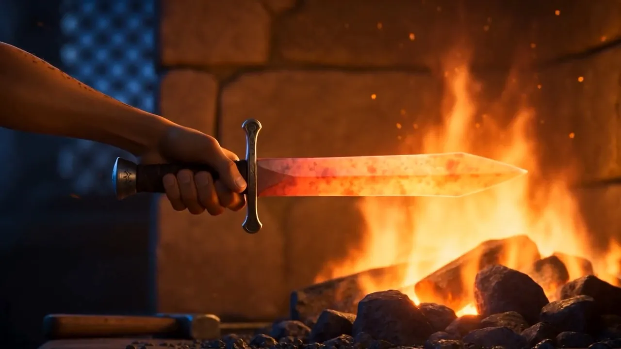 The blade going back into the fire