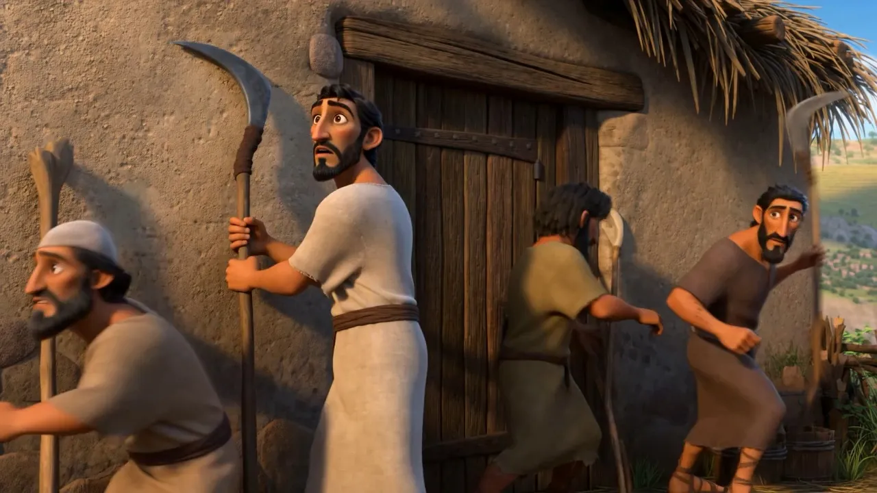 Farmers grabbing sickles off the wall