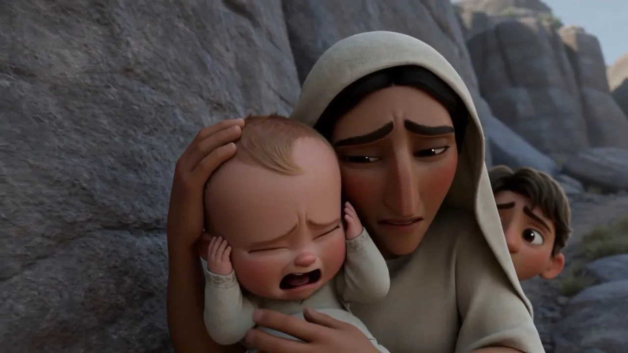 A mother covers her baby's mouth