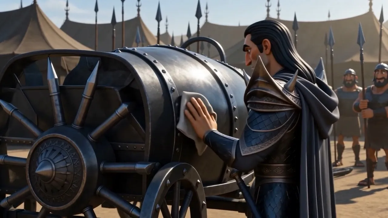 Sisera runs a hand over the iron plating