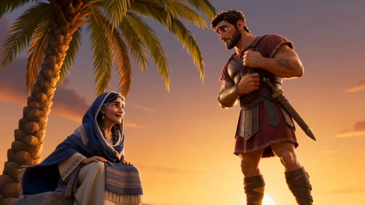 Barak, armoured, listening to a woman give him orders