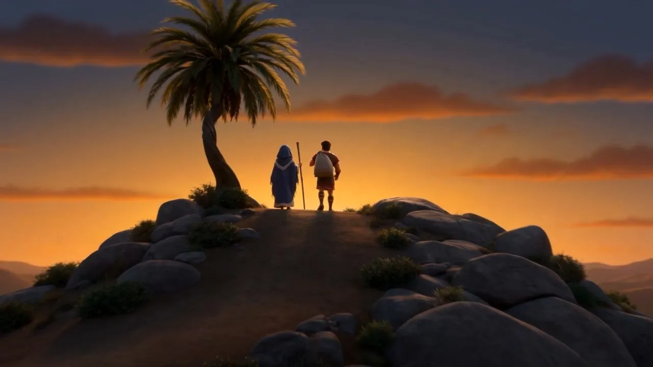 Two figures on the ridge, walking north
