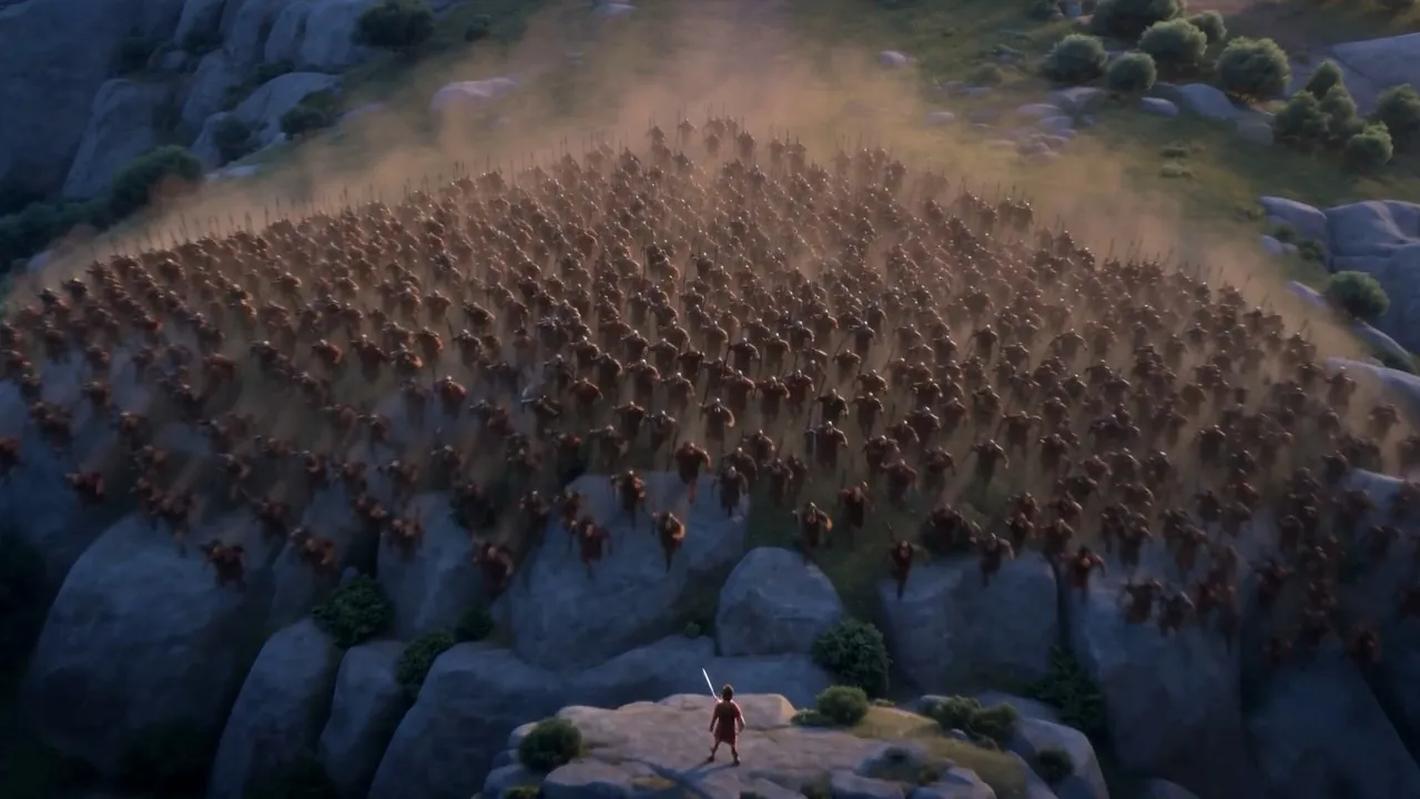 The charge, seen from far above