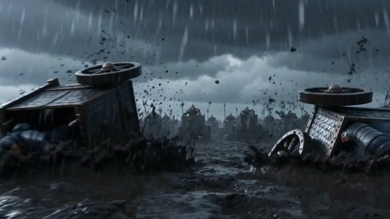 Chariots slewing sideways in the mud