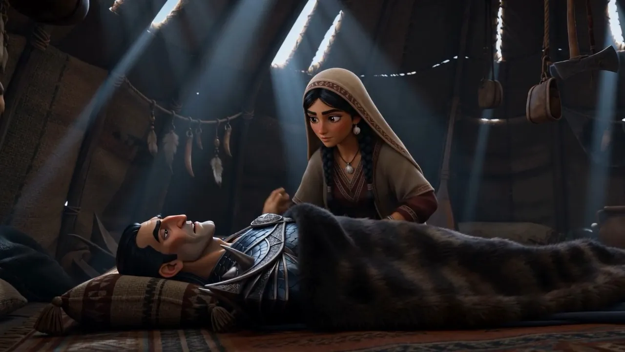 She covers him with a rug