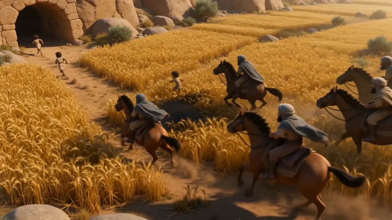 Horsemen cut through the crop