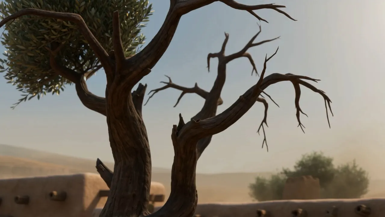 A dead tree against an empty sky