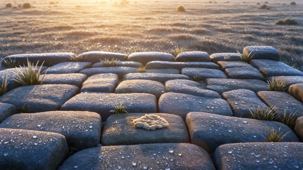 Every stone wet except one dry patch