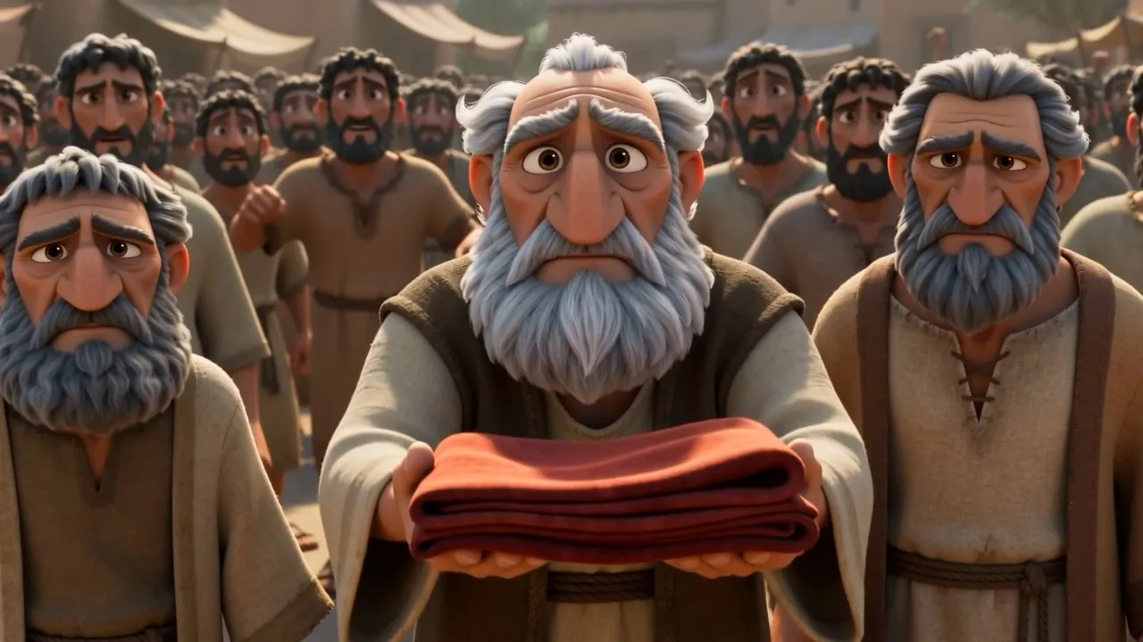 Elders come forward carrying a folded red robe