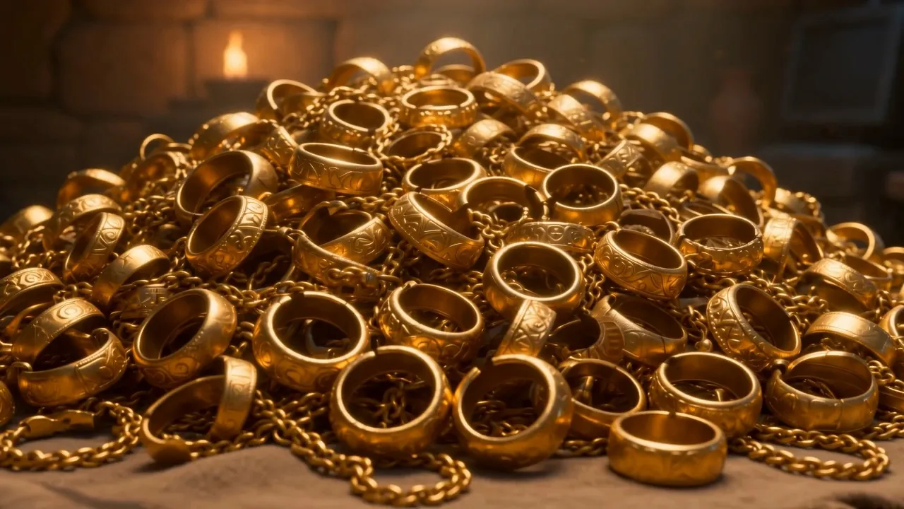 The gold piled high by lamplight