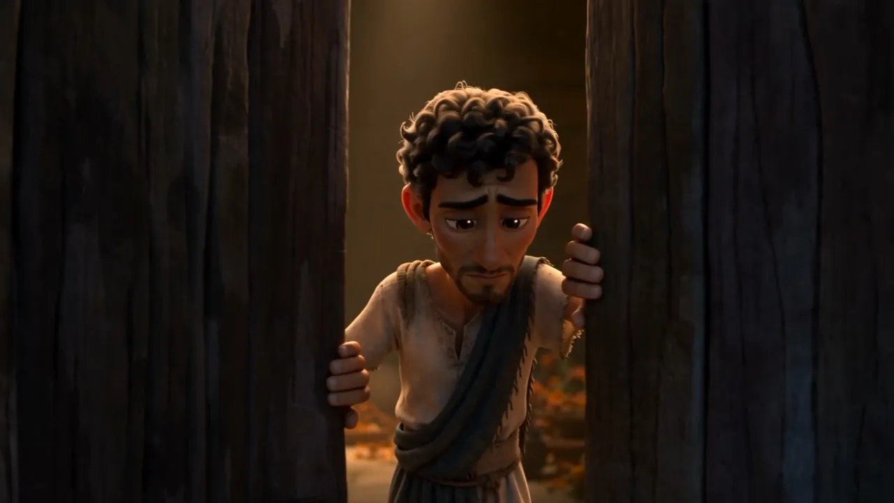 He steps back and lets the door close