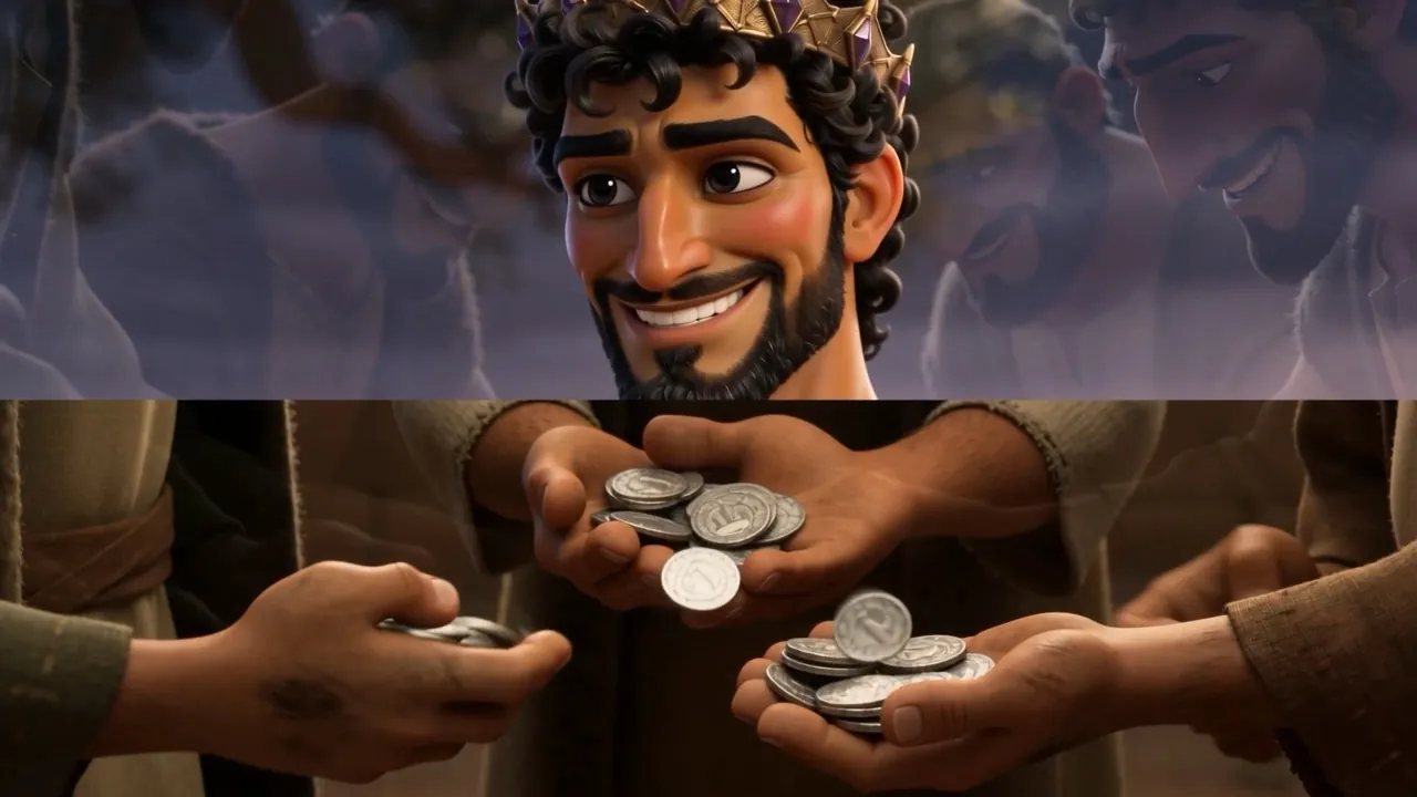 A double handful of coins, counted