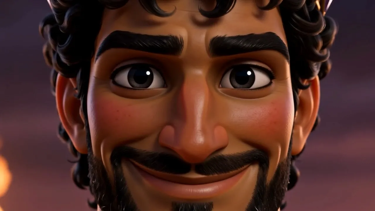 A grin, lit from below