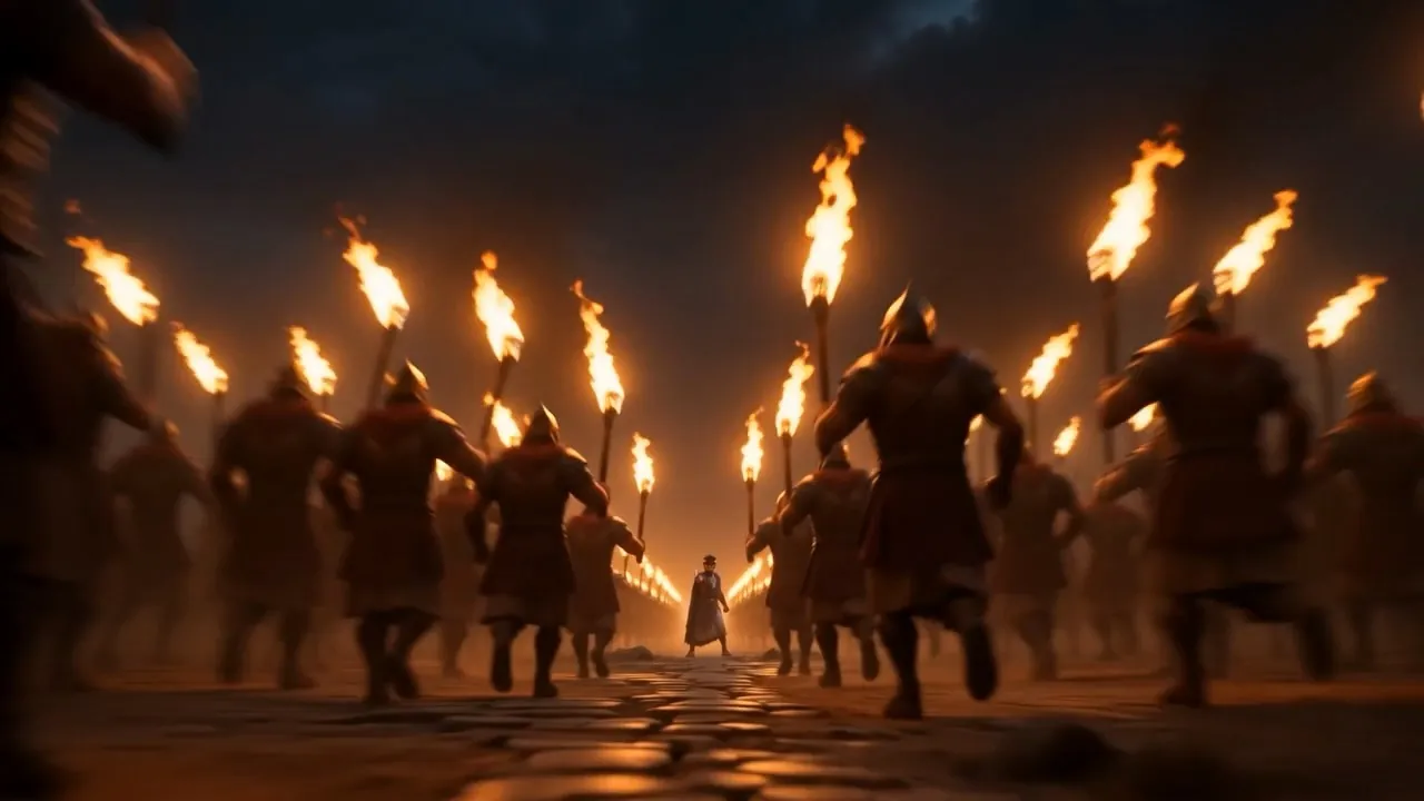 Rows of torches running through the streets