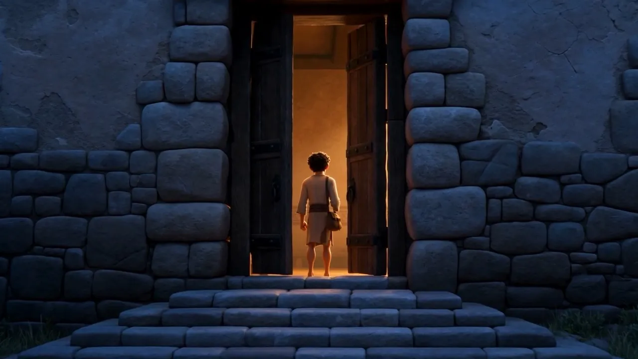 Framed in the gateway, going