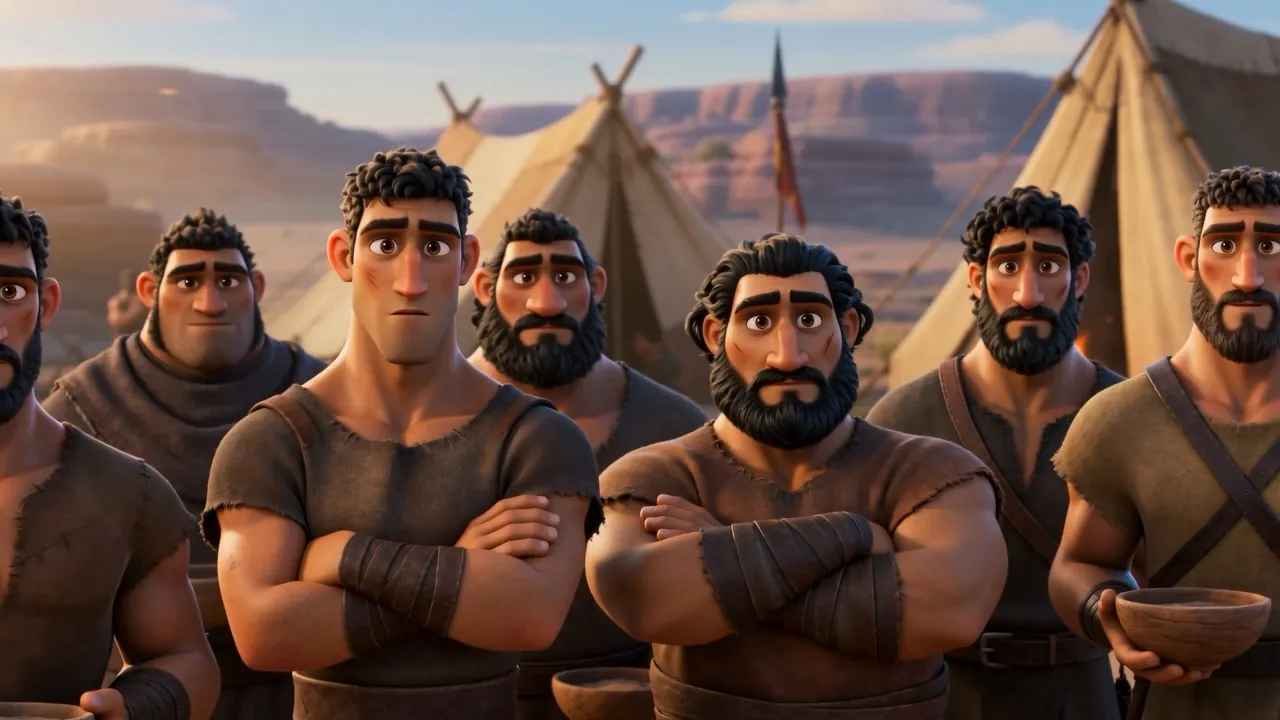 A line of hard-looking men, arms folded