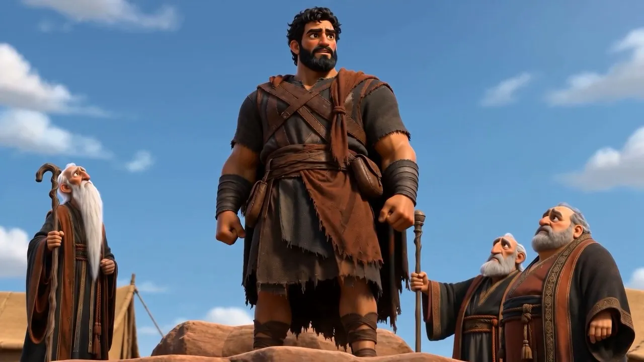 He stands up above them on the rock